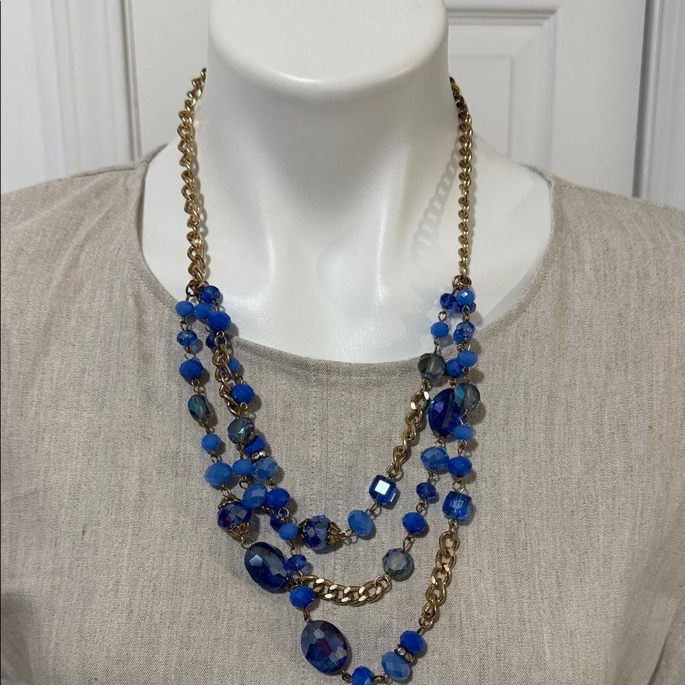 2 Cute Blue and Gold Layered Necklace
